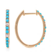 14K Gold Turquoise & Diamond Oval Hoops